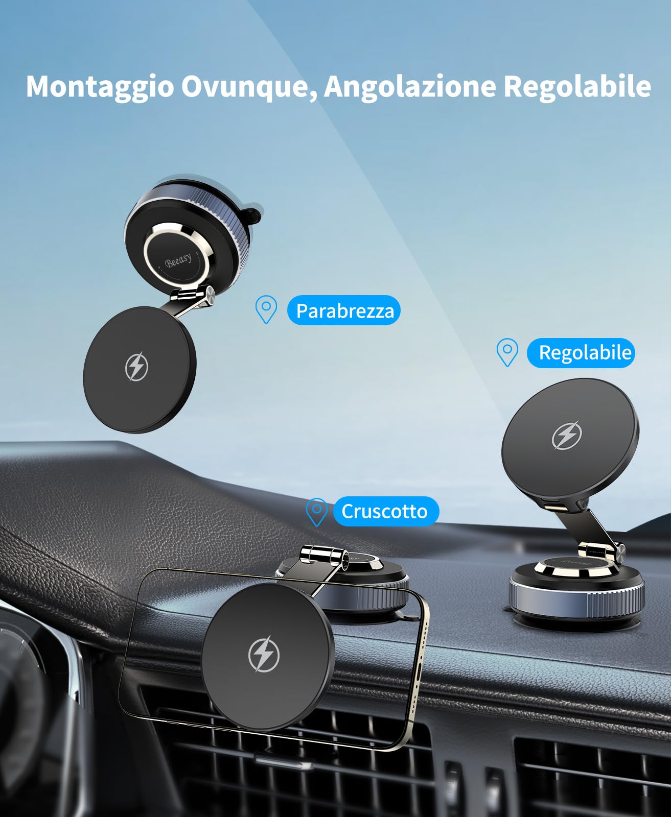 Supporto magnetico per auto da 15 W, caricatore rapido