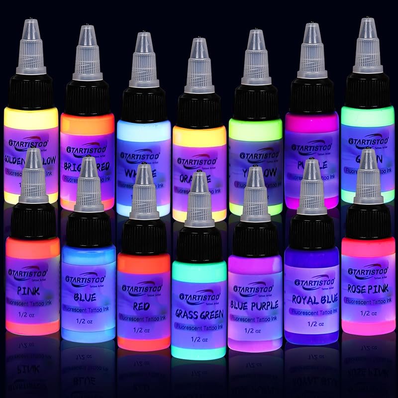 GTARTISTOO Conjunto de tintas fluorescentes para tatuagem com 14 cores, 15 mL cada