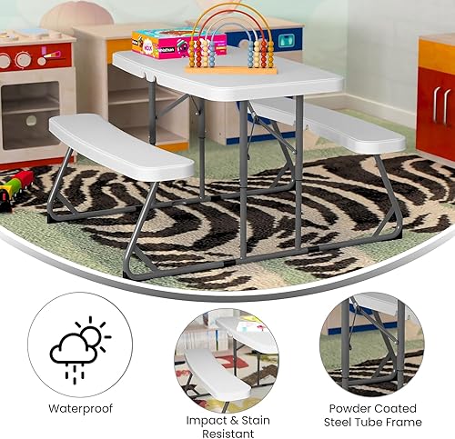 Miniatura 3 de Flash Furniture Mesa de picnic y bancos de plástico plegable fácil para niños, grado comercial, recomendado para hasta 5 años, juego de 1, color