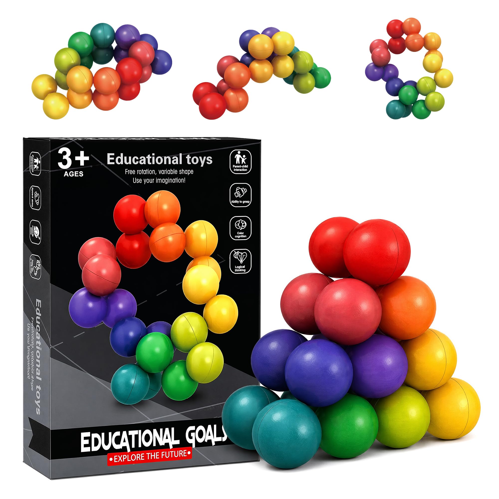 ZIEKKAS Sensory Fidget Toys for Kids, Autism Rainbow Variable Fidget Ball