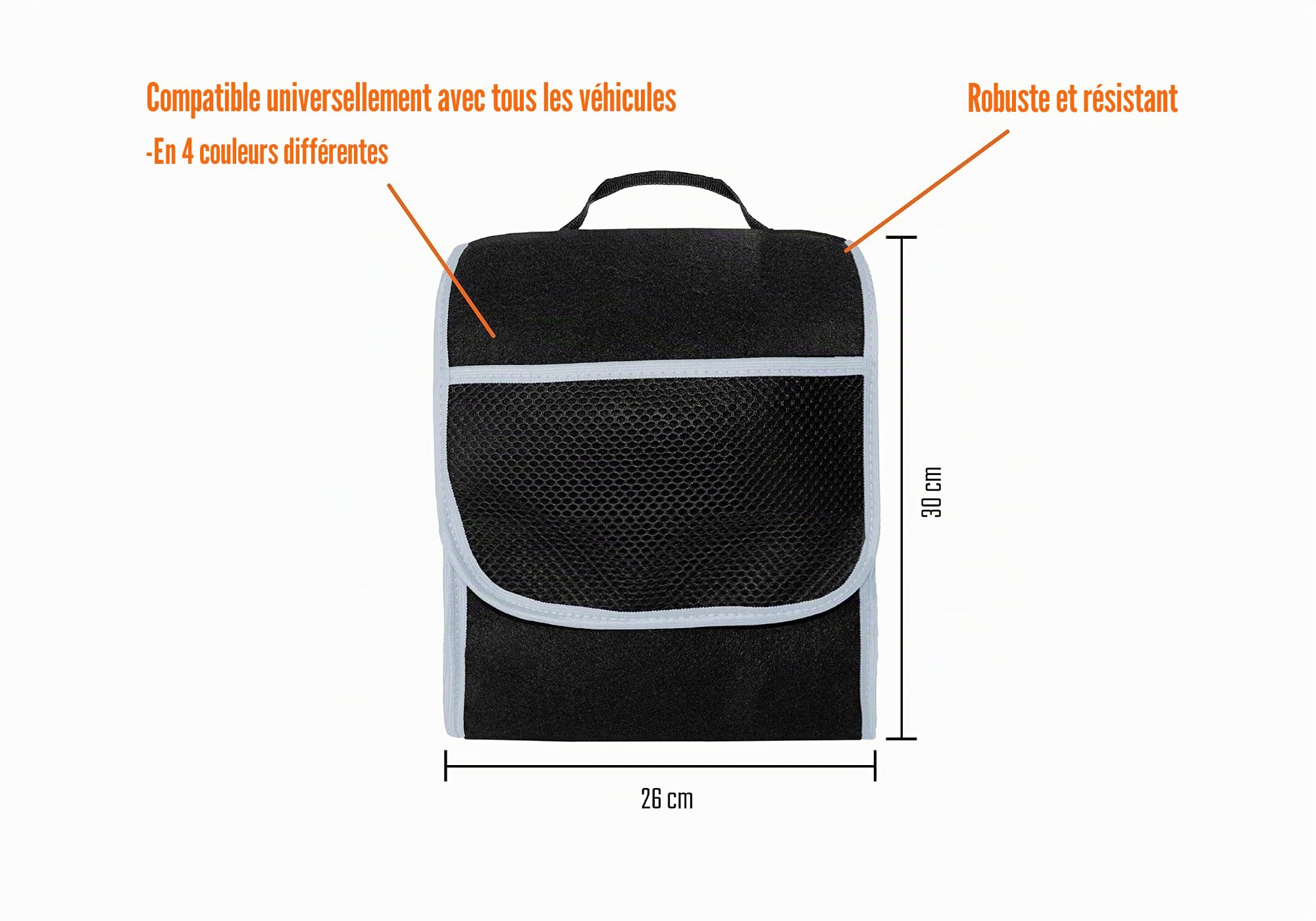 L & P Car Design Petit sac de rangement pour coffre de voiture avec fermeture Velcro (noir et gris)