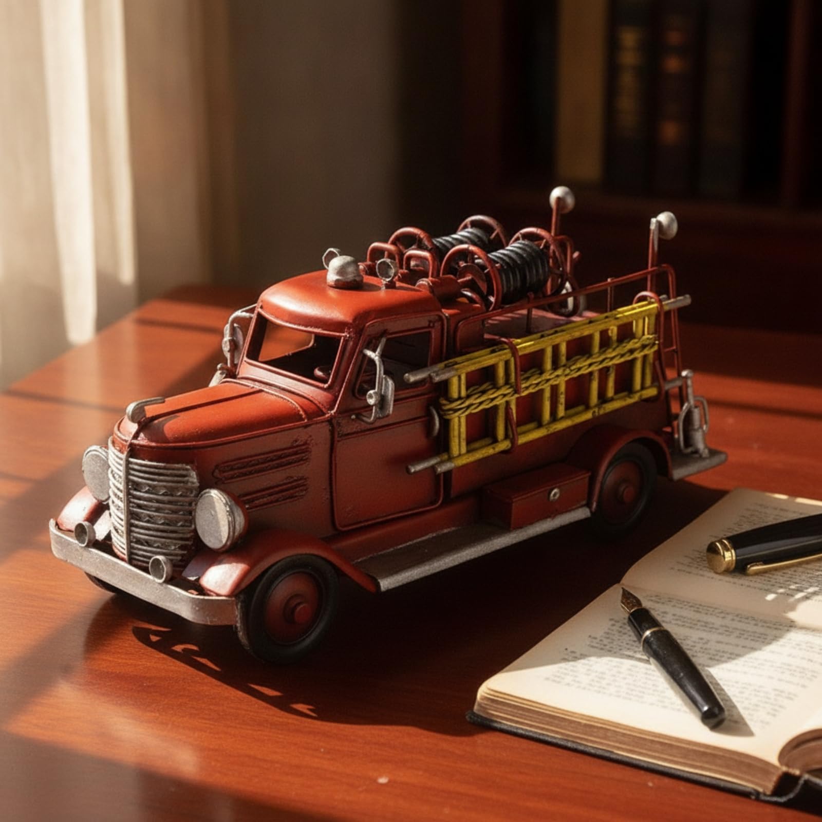 Modellino di Camion Dei Personale di Emergenza Retrò Autopompa in Miniatura Artigianale Veicolo per Collezionisti