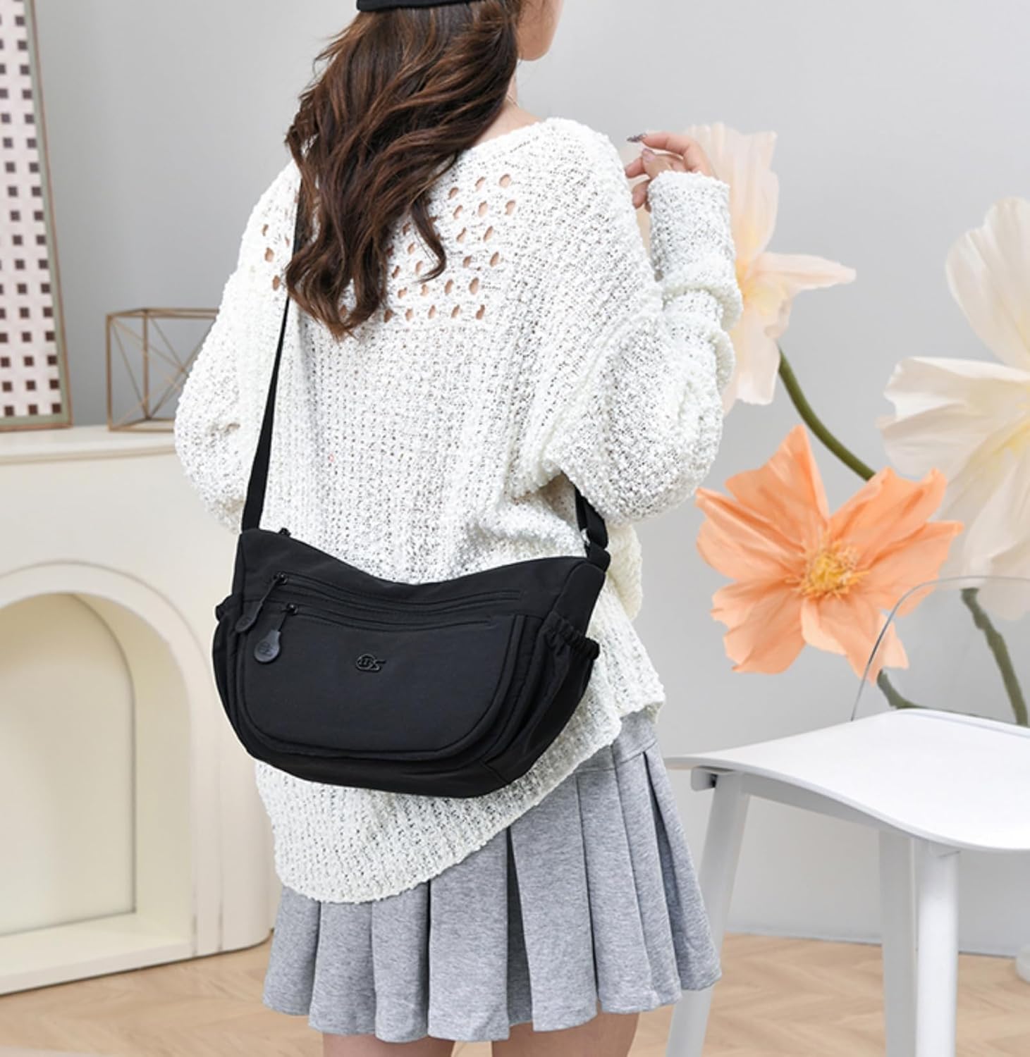 Women's Nylon Crescent Hobo Bag Medium Multi-Pocket Crossbody with Adjustable Strap, Ideal for Work Travel