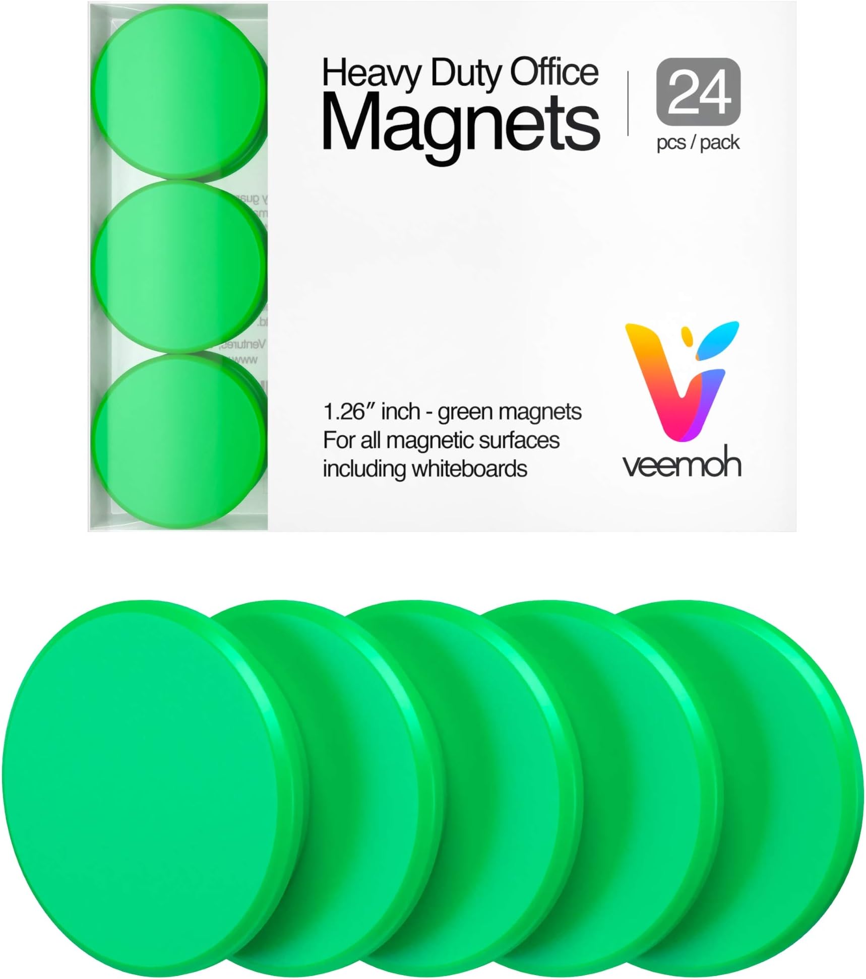 24-Piece Veemoh Heavy Duty Office Magnets Pack - Office, Kitchen, Refrigerator, Whiteboard Magnet Set