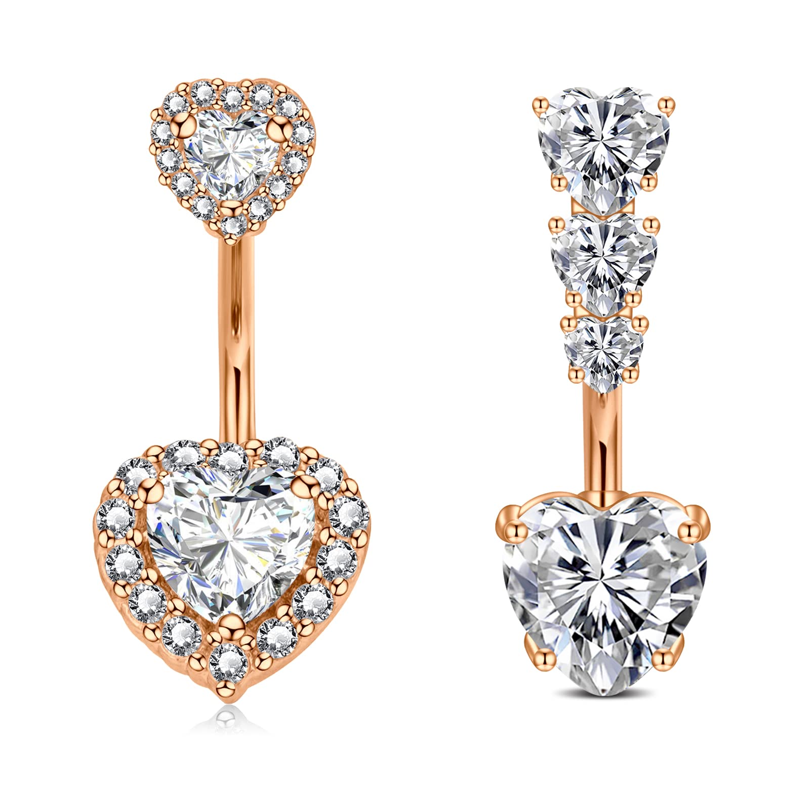 WillTen 14G Piercing Ombligo Acero Inoxidable Piercing Banana Curvados Mujer Piercing Vientre Ombligo Corazón Diamante CZ Hombre 6-10MM