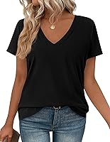PRETTYGARDEN Women's Oversized V-Neck Short Sleeve T-Shirt Summer Casual Loose Fit Tee Blouse for Spring Beach