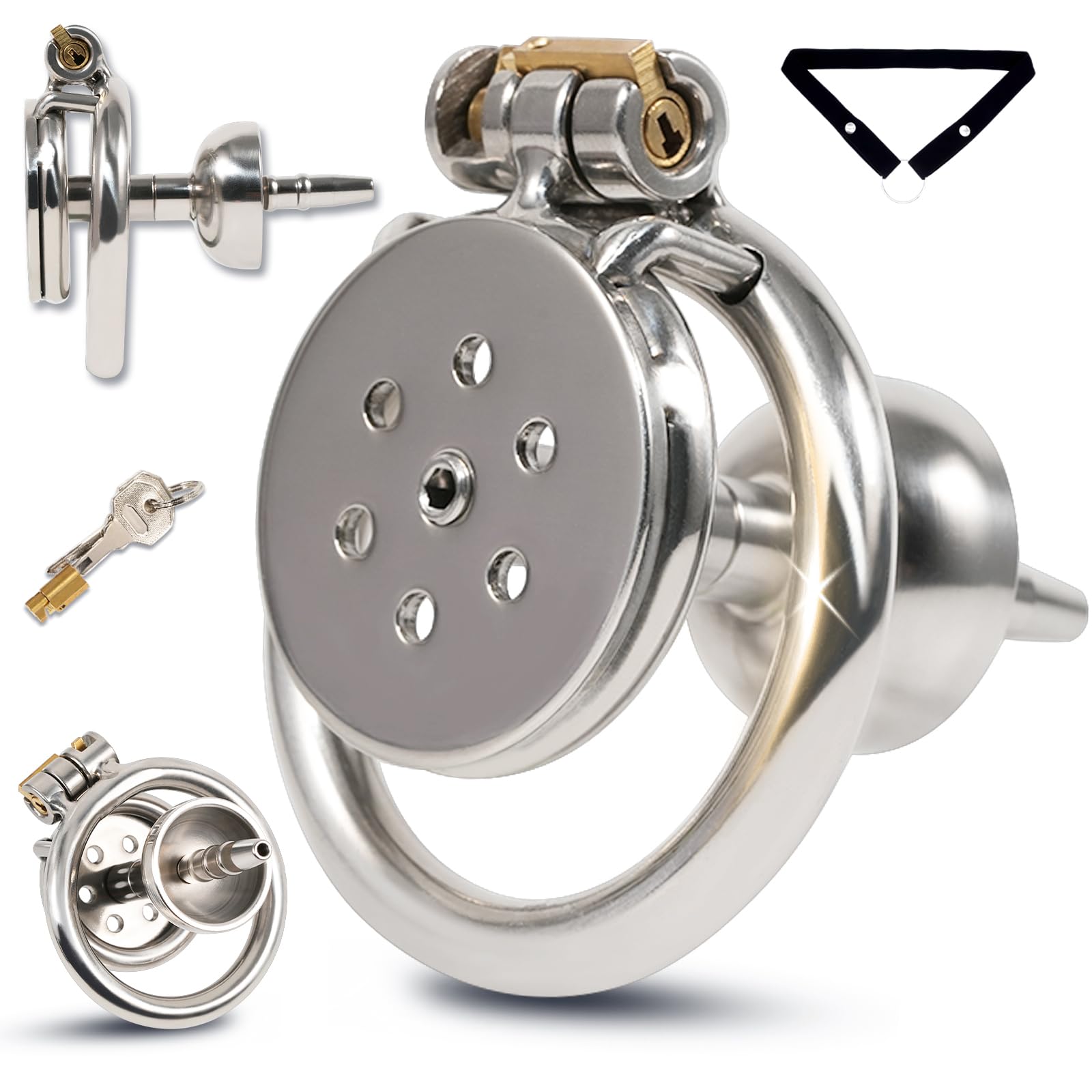 Cage de Chasteté Pénis Inversé, Chastity Cage Man avec Cathéter et Collecteur D'urine, Sex Toýs Homme Cage Chastetée en Acier Inoxydable avec Serrure pour Bondage le Pénis (C,50mm)