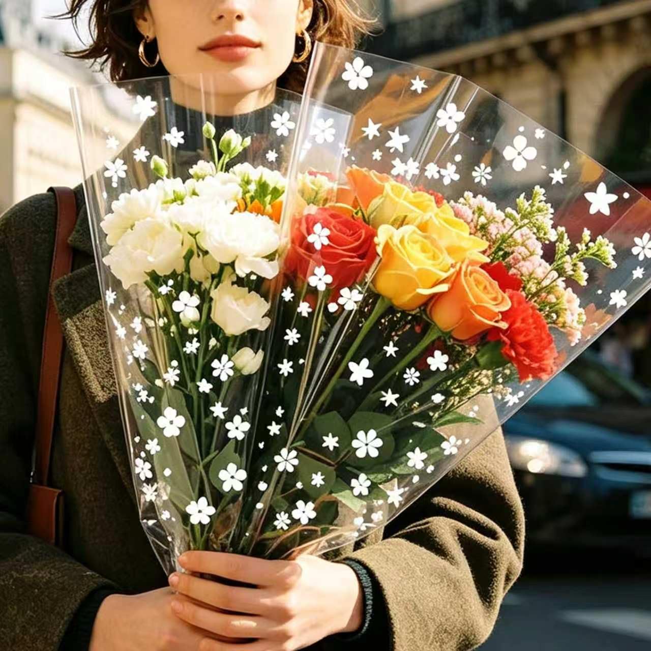 RYIRXI Rollo Papel de Regalo Celofan Transparente con Flores Estrellas Dibujos, Papel Envolver Celofán Regalo Cumpleaños Boda Navidad Envolver Regalos Personalizado