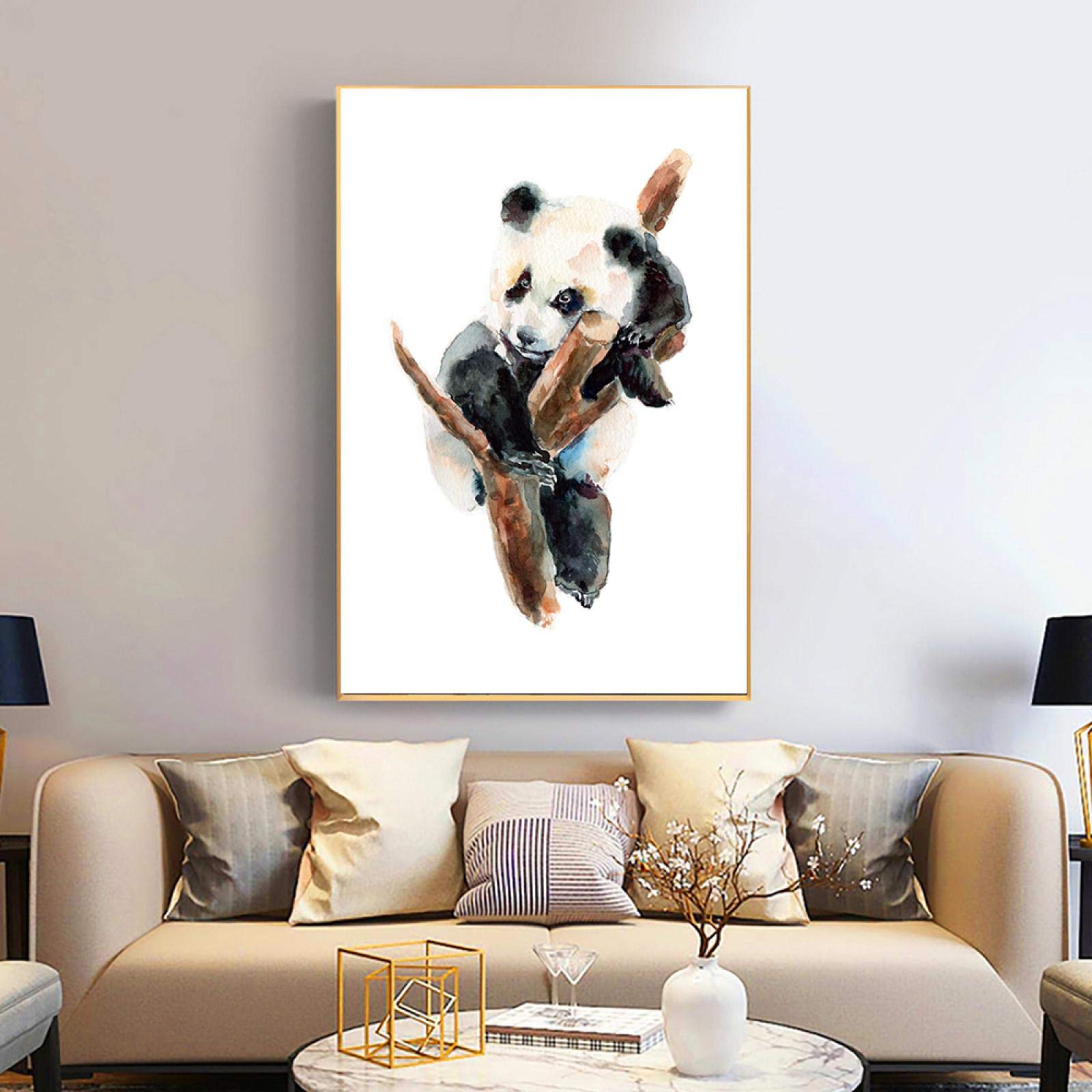 Belle Panda Wall Art Toile Peinture Noir Blanc Bande Dessinée Nordique Affiches Et Gravures Image Enfants Chambre De Bébé Chambre Décor 40x60cm Cadre Interne