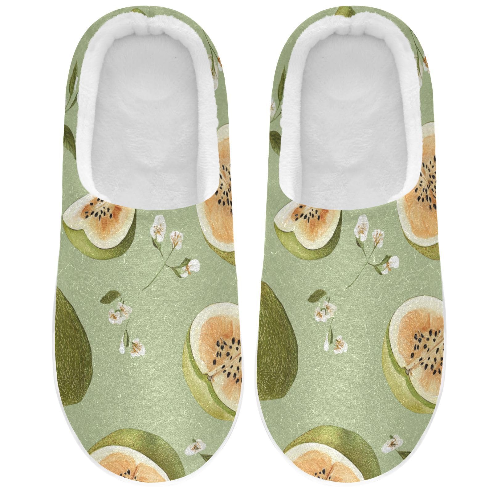 JUNZAN Art Sapote Fruit Sage Green Mens Home Cotton Slipper Breathable Memory Foam Ladies Slippers for Spa Christmas Presents 6-7