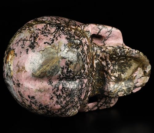 Miniatura 6 de 4.6" rosa y negro rodonita cráneo de cristal, escultura de arte fino tallado a mano de piedras preciosas.2782