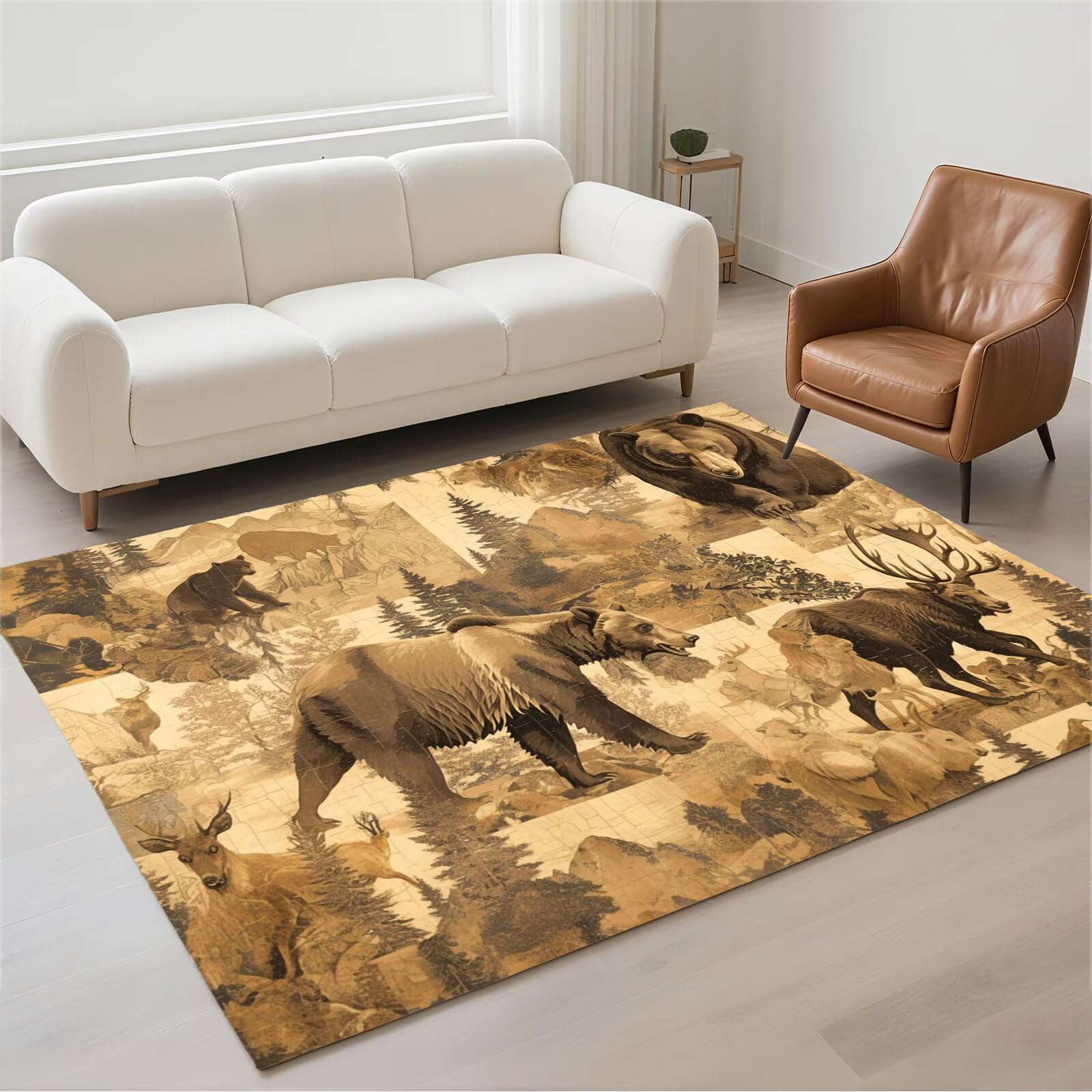 Tapis de salon 140x200cm lavable grand carpet beige moderne pour chambre