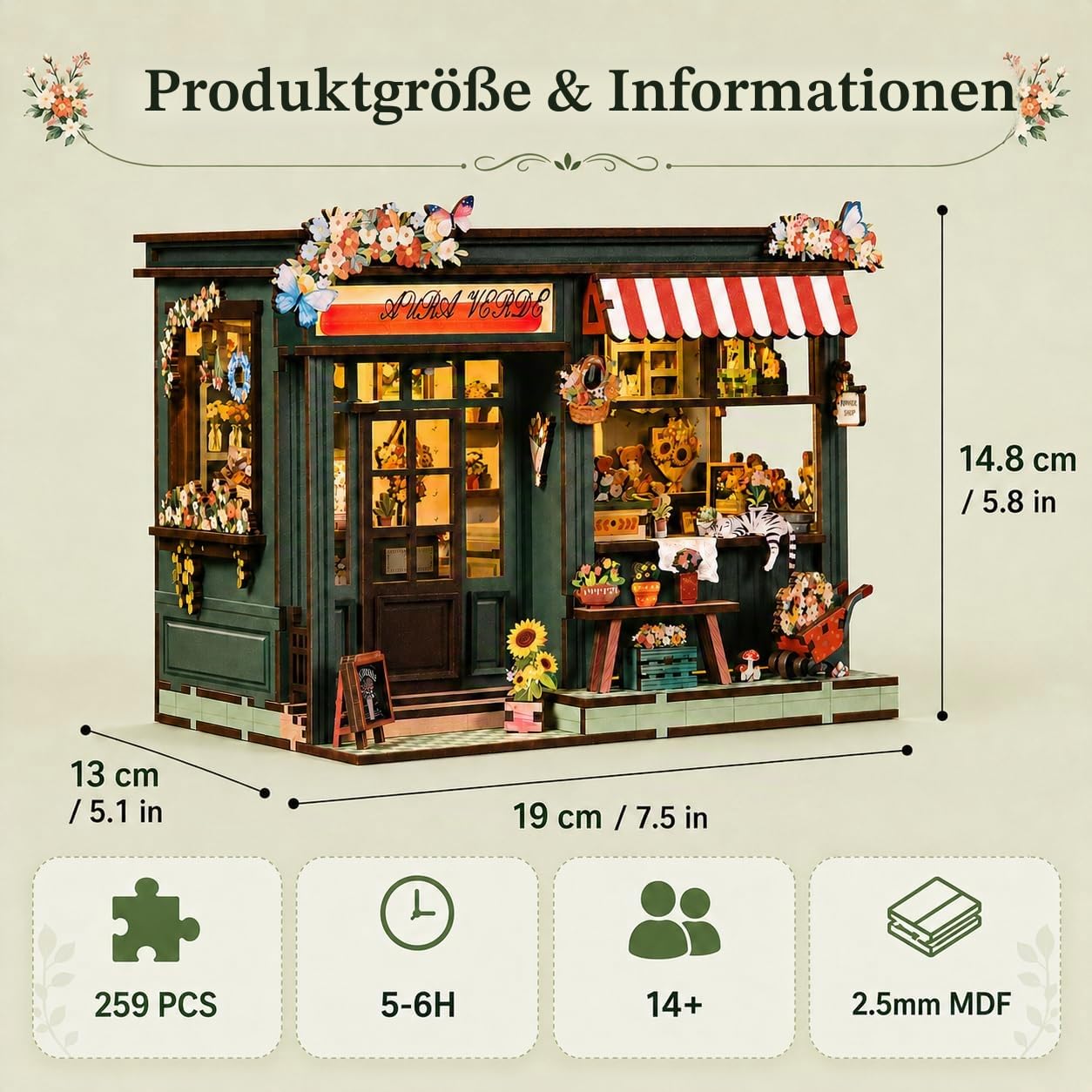 Book Nook – DIY Leseecke Miniatur Blumenladen Modellbausatz (LED-Leuchten), ein 3D Holzpuzzle zum Erstellen einer Miniatur Bücherregalszene, ist für Frauen, die Blumenläden lieben