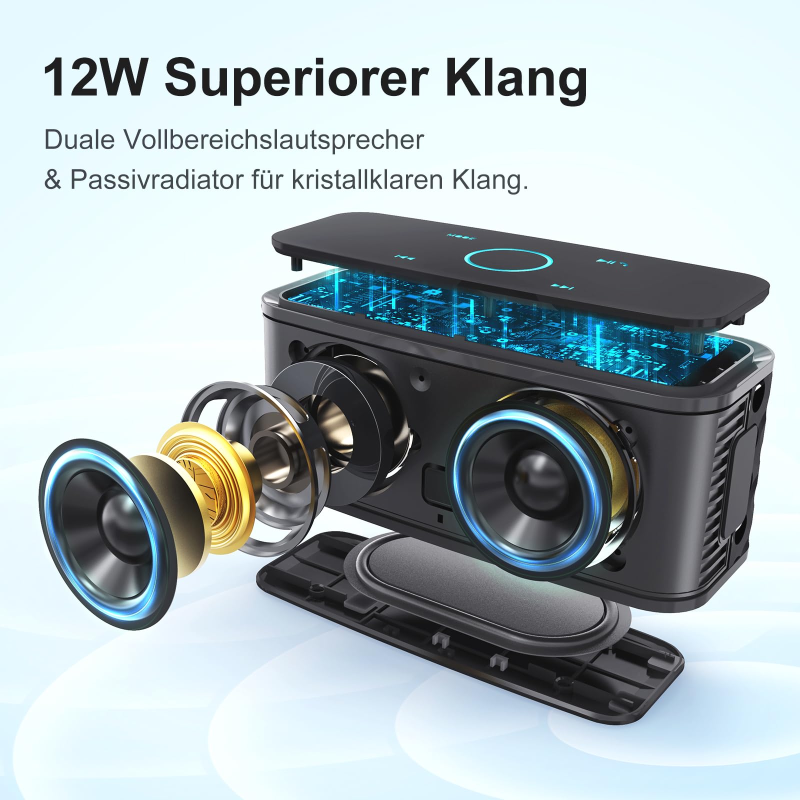 DOSS SoundBox Bluetooth Lautsprecher, Musikbox Bluetooth mit 5.0, Full-Range-Treiber, 20H Spielzeit,Touch Control, IPX5 Wasserdicht, Bluetooth Boxen für Handy, zuhause, Garten, Reise - Schwarz