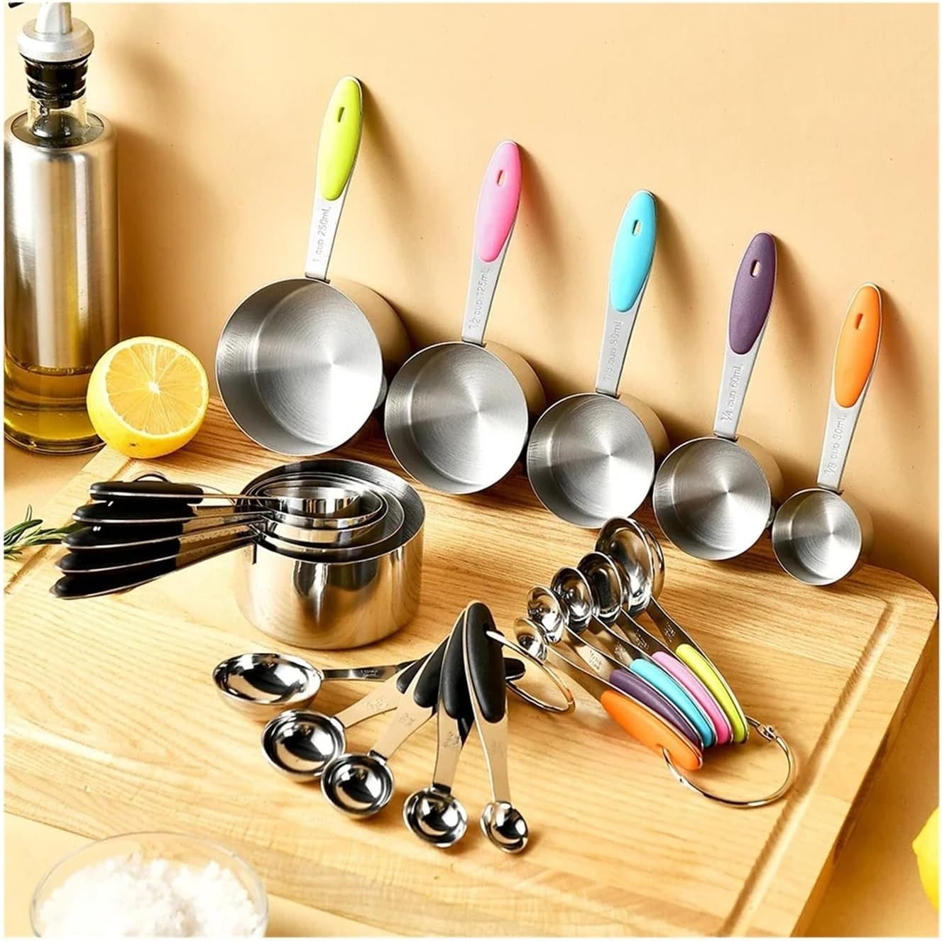 5/10Pcs Stainless Steel Measuring Cups And Spoons Set Kitchen Accessories For Baking Cake Cooking Making Tools(10Pcs Rainbow)