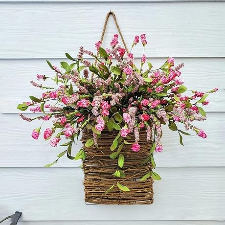 Meideli Pink Berry Wildflower Door Hanging Basket Wreath