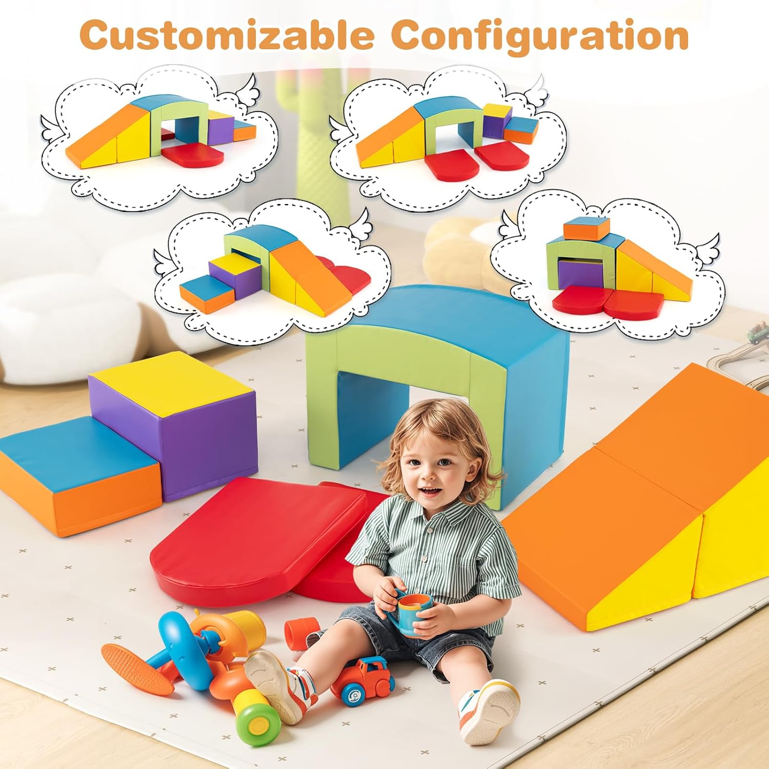 HONEY JOY Toddler Climbing Toys Indoor, 6-Piece Soft Climbing Foam Block Activity Play Structure, Gym Equipment for Child Development, Waterproof & Easy to Clean Climb and Crawl Playset, Colorful