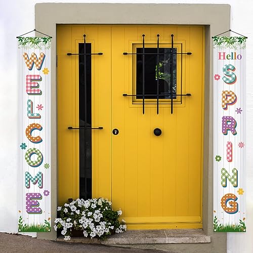 Miniatura 4 de Vohado Letrero colgante con temática de Pascua de Hello Welcome Spring Happy Easter para puerta de porche delantera, decoración interior y exterior
