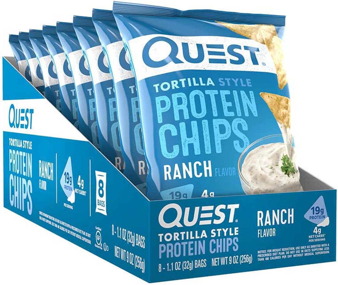 Quest Nutrition Tortilla Style Protein Chips, Ranch, Low Carb, Gluten Free, Baked, 1.1 Ounce (Pack of 8)