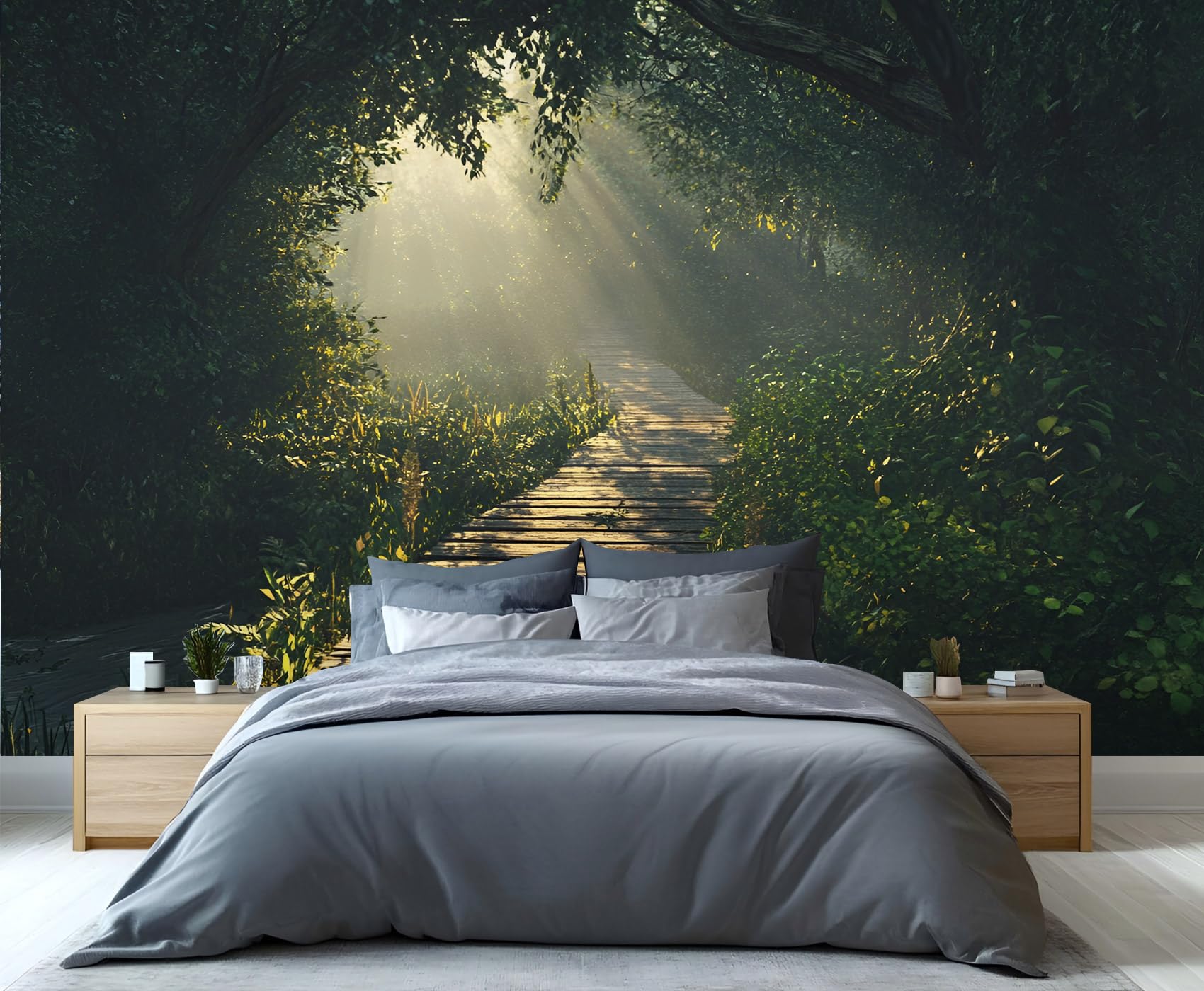 YXQAIED Forest Wall Mural, Natural Landscape Custom Wallpaper, Sunny Jungles Wallpaper for Bedroom Living Room Home Decor (Not Peel and Stick)