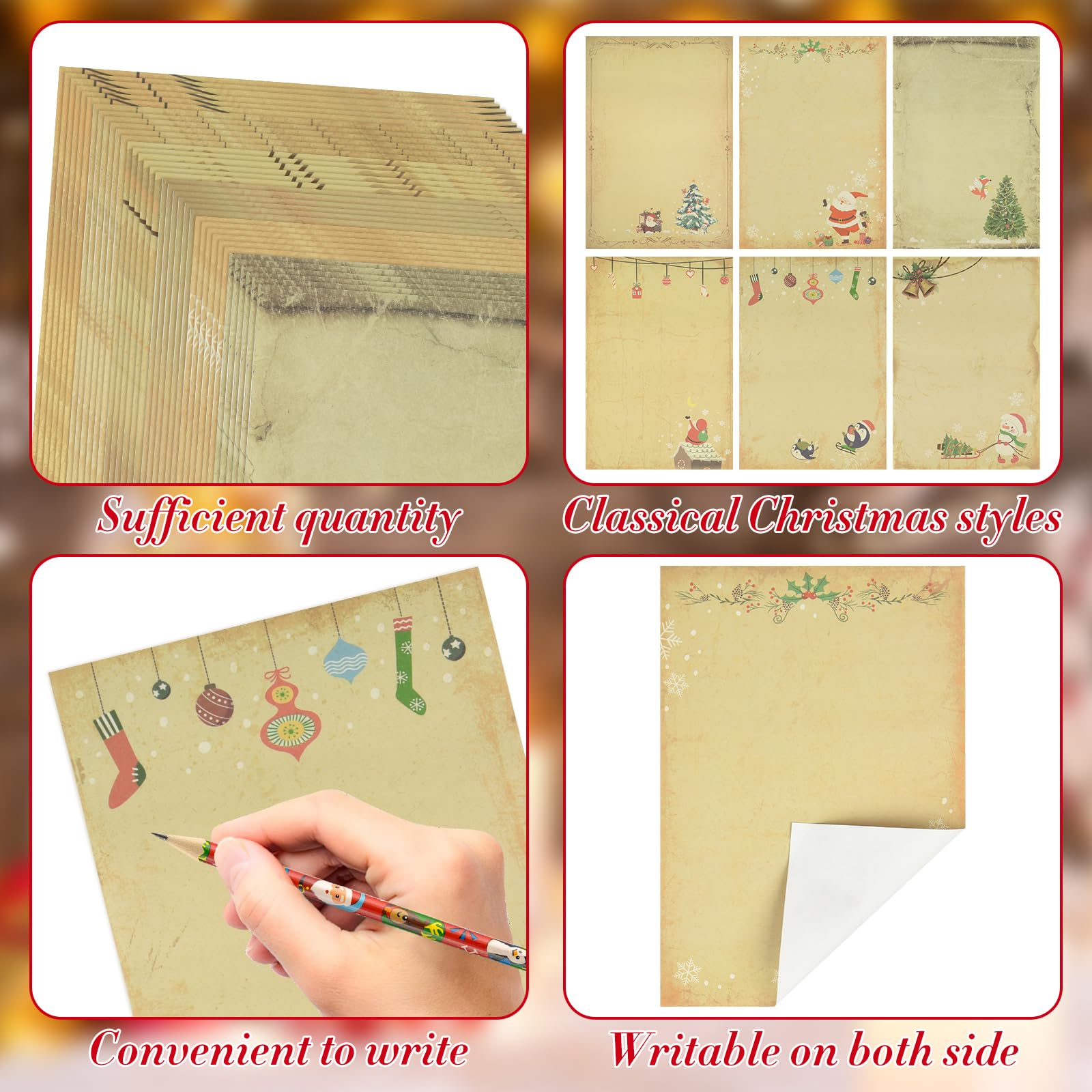 Papelería papel de escritura de invierno membrete de Navidad, papel de papelería vintage para manualidades, invitaciones, mapas, 8.2 x 5.7 pulgadas (120)