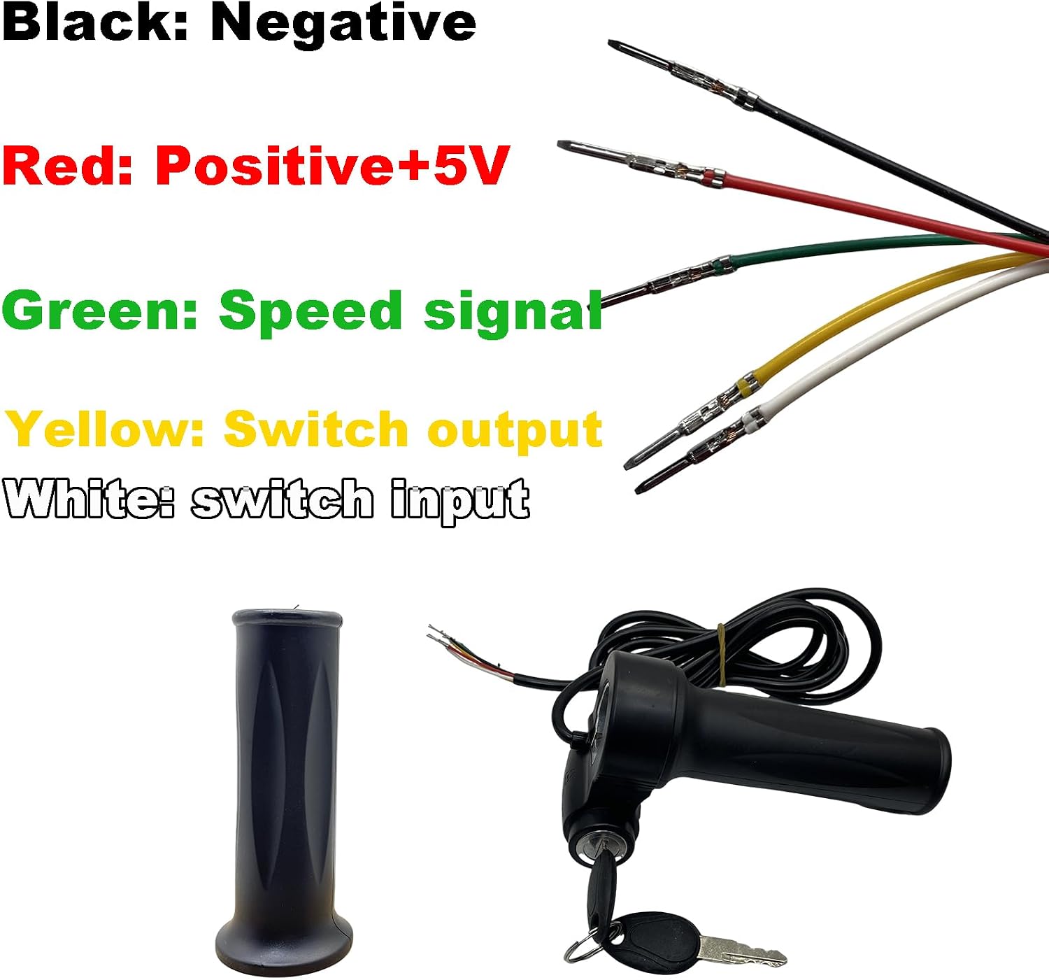 Ebike Full Twist Throttle with Key Ignition 5 pin, 12v-72v Universal Voltage, Ridstar Q20 Electric Bike Throttle Replacement
