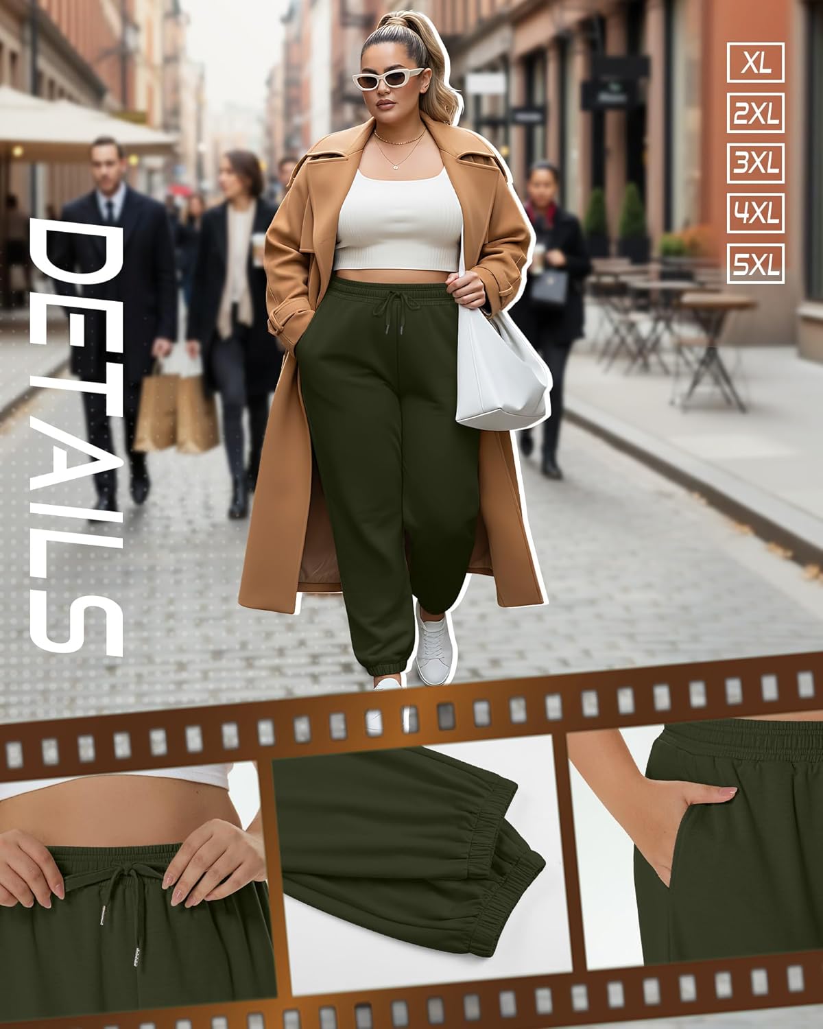 2 Pack Women's Plus Size Joggers, Drawstring Loose Baggy Sweatpants Cozy Athletic Casual Yoga Pants with Pockets - Image 2