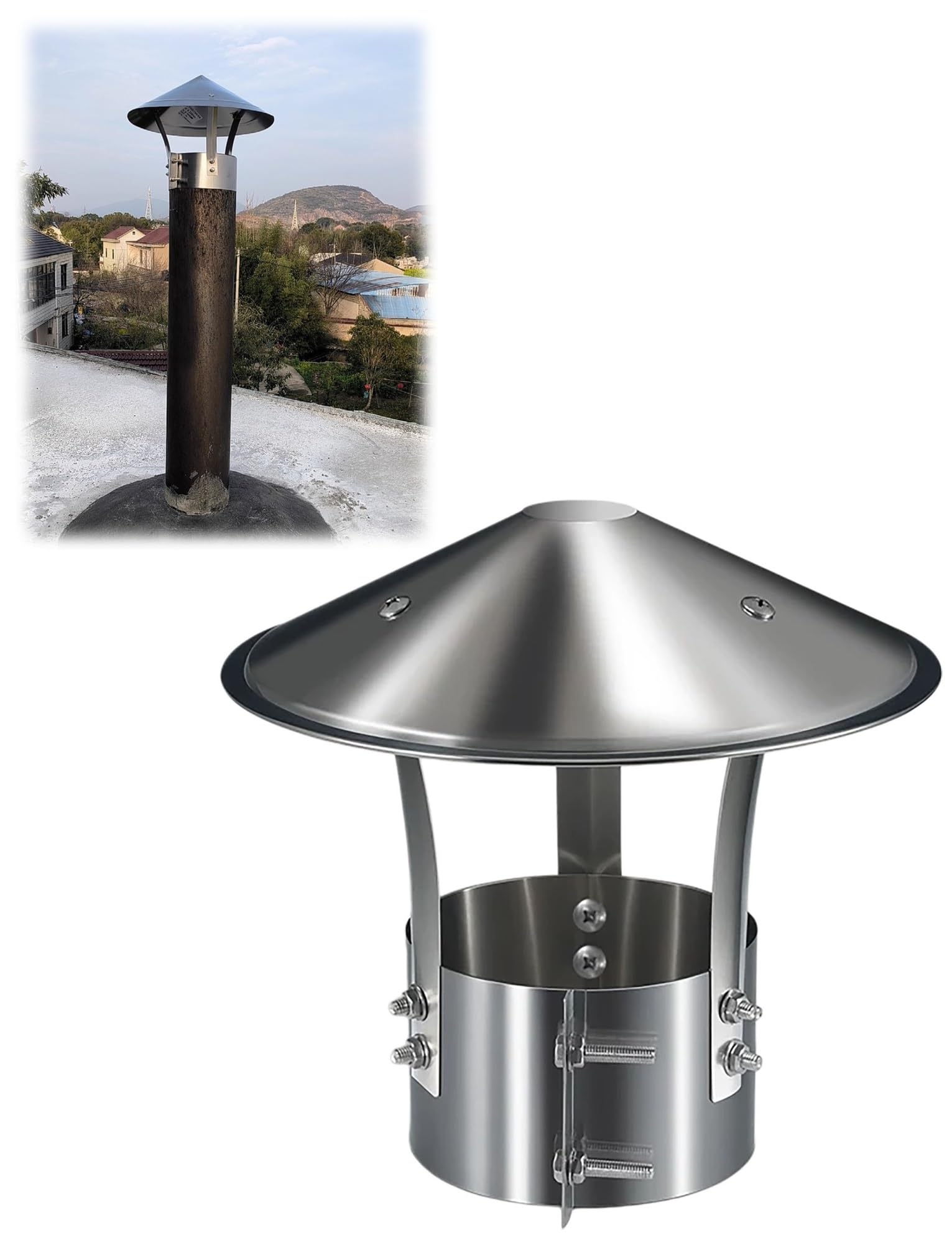 Chapeau de cheminée inox 304 pour conduit de poêle et ventilation de toit