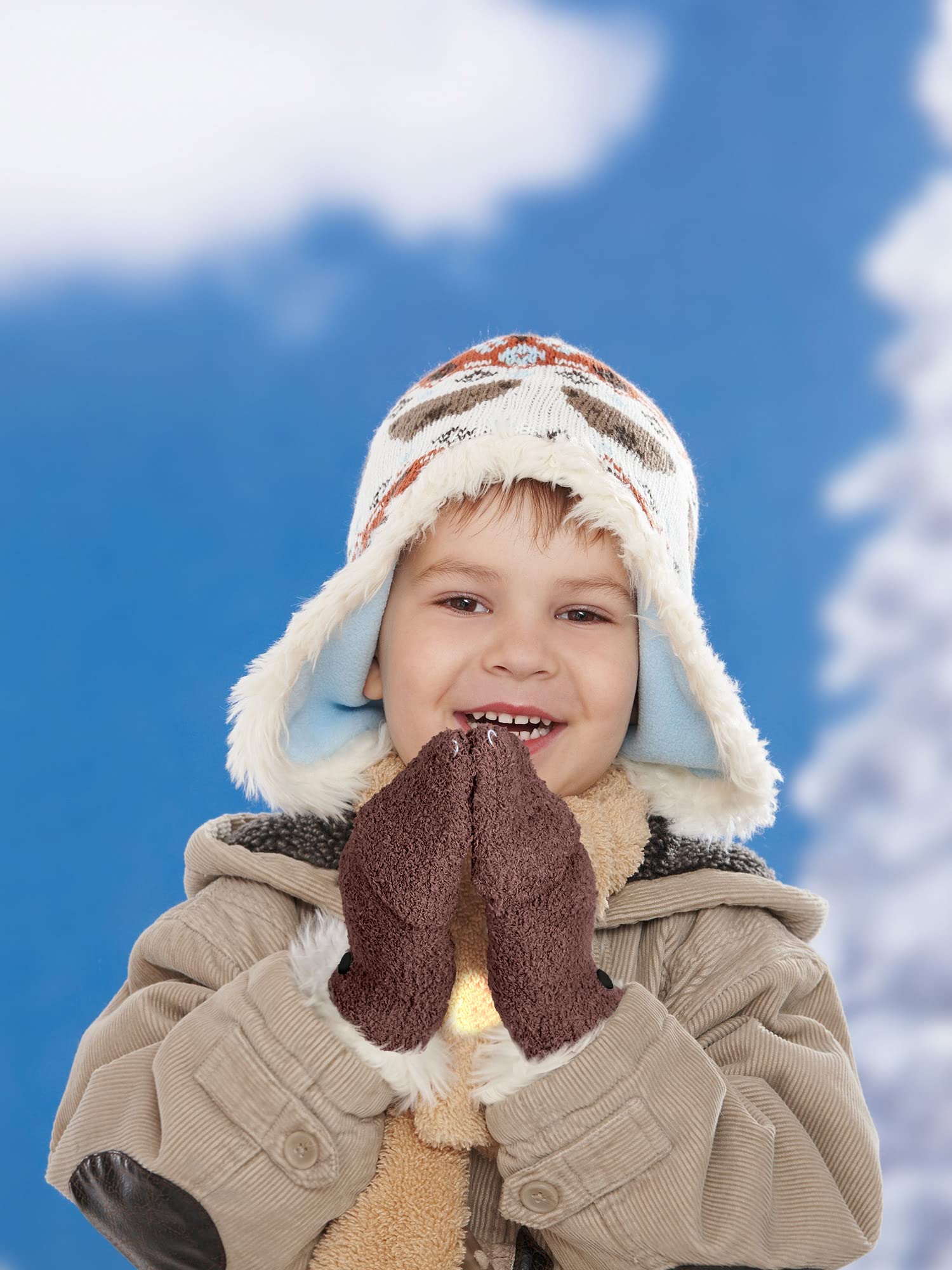 6 Paires de Gants Convertibles en Tricot avec Couverture Mitaines à Rabat d’Hiver pour Enfants