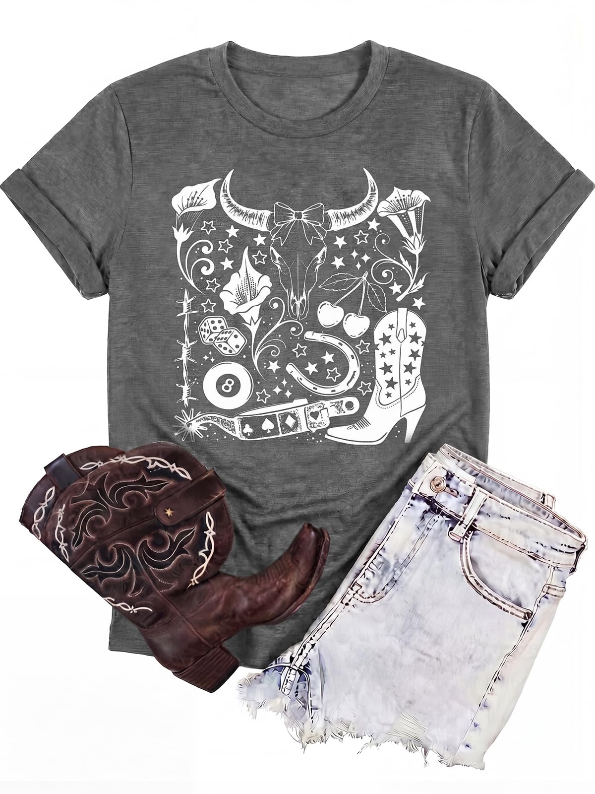 Western Shirts for Women Cow Skull Country Concert Graphic Tees