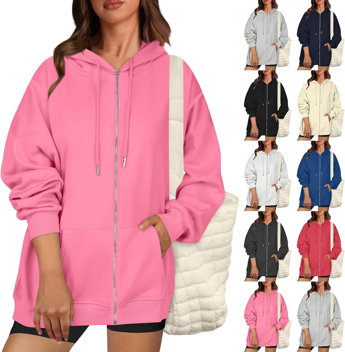 Zip Up Hoodie Women Casual Light Weight Warm Fleece Winter Jackets Y2k Tunic Oversized Full Zip Hoodies with Zipper
