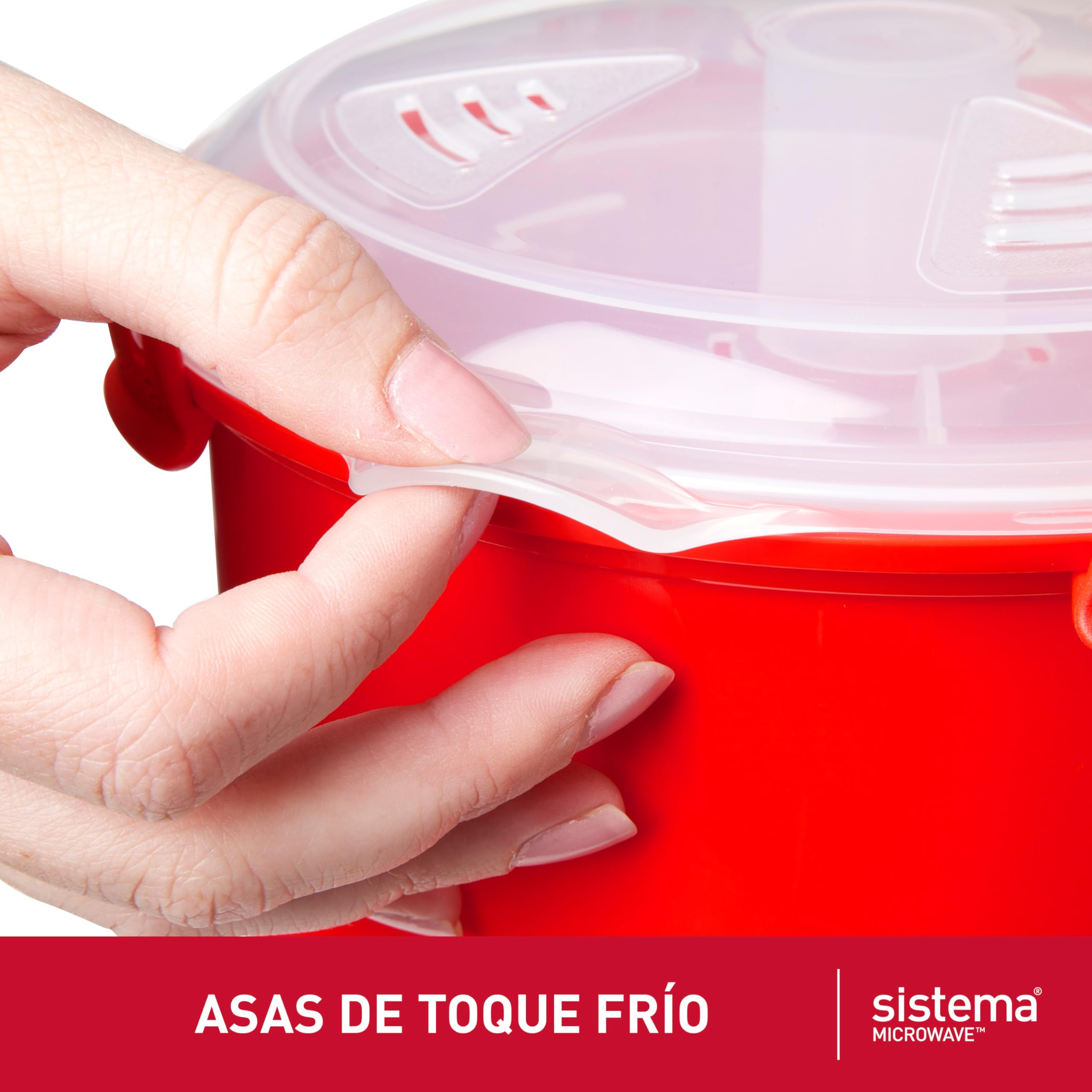 Sistema arrocera para microondas | 2,6 l | Arrocera pequeña apta para lavavajillas | Sin BPA | Rojo