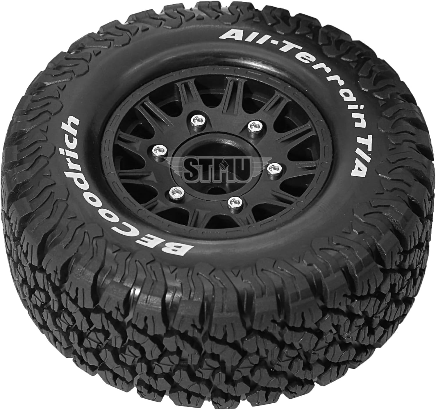 STMU 1/10 1/8 Truck Nylon Wheels and Tires OD 4.45"(4PCS) 12mm 14mm 17mm Hex RC Short Course Tires for 1:8 1:10 Off Road Truck Car Traxxas Slash 2WD 4×4 Rc4wd Arrma Senton Axial Losi Redcat (Black)