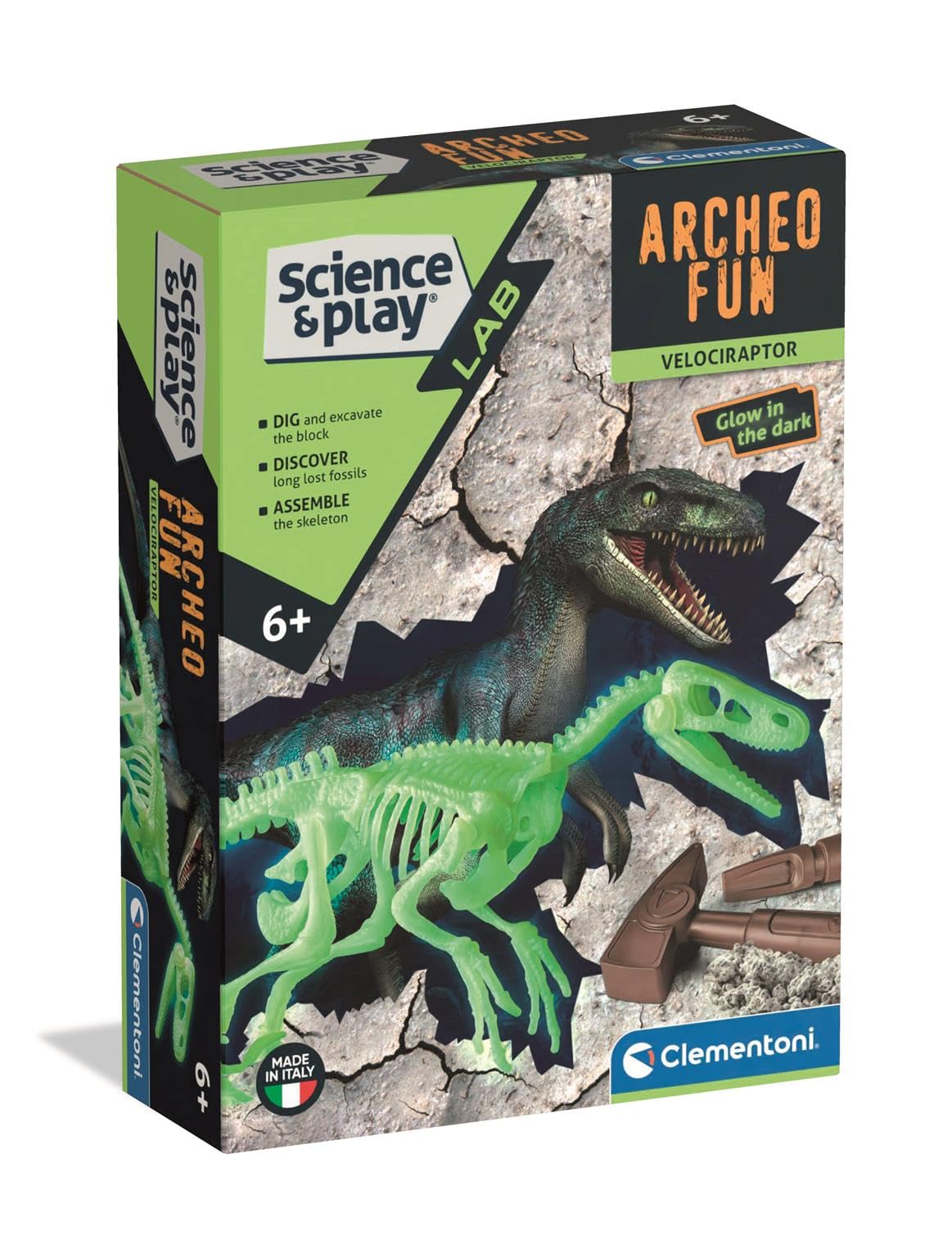 Clementoni Science&Play Dig & Discover - Velociraptor, Dino Kit for Kids 6+ Years, Made in Italy, 75126