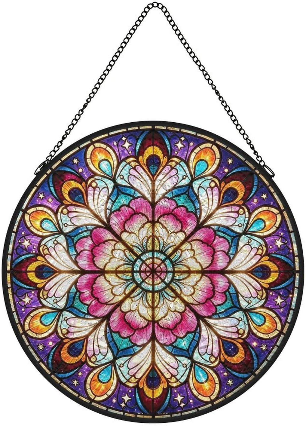 Vibrant Stained Glass Textures Window Hanging Ornaments Outdoor Garden Hanging Sun Catcher Colorful Glass Suncatcher Home Wall Art Decor Housewarming Gift for Women Suncatcher 6.3x6.3in(16x16cm)