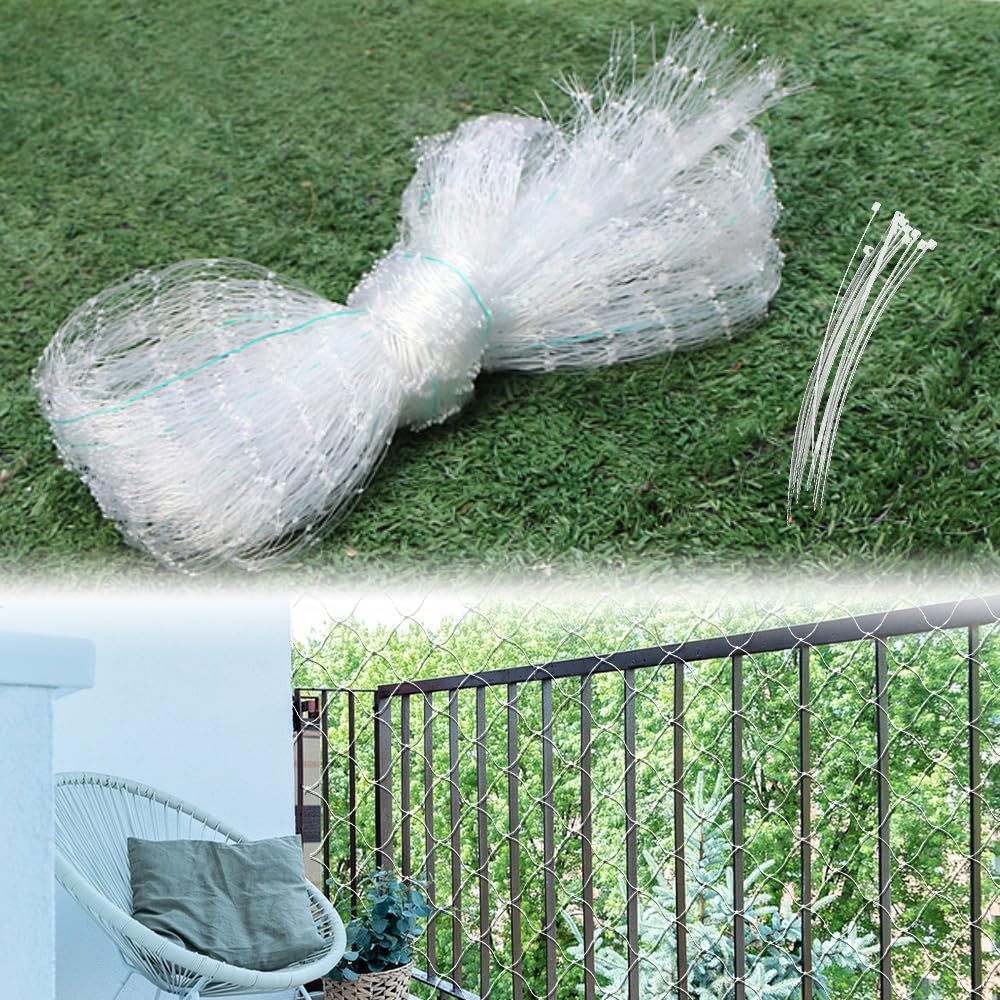 ADERTOS Red para Gatos 5 x 5m, Red Gatos Terraza, Transparente Red para Gatos, Red Gatos Ventanas Sin Taladro, Malla Gatos Terraza, Red Proteccion Gatos para Balcones Terrazas Jardines Estanques