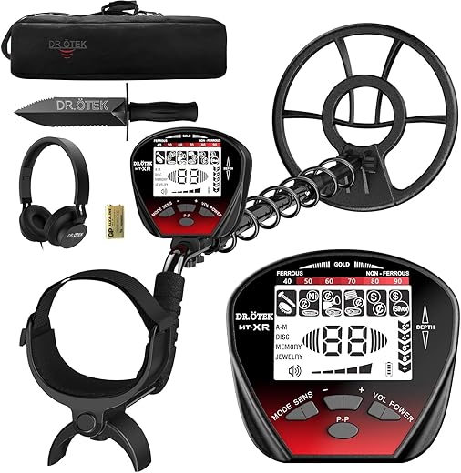 DR.ΓTEK Metal Detector for Adults Waterproof, Professional Gold Detector Kit with Higher Accuracy, 10" IP68 Coil, 5 Modes, Backlight LCD Display, Advanced DSP Chip for Beach Underwater Hunting, Red