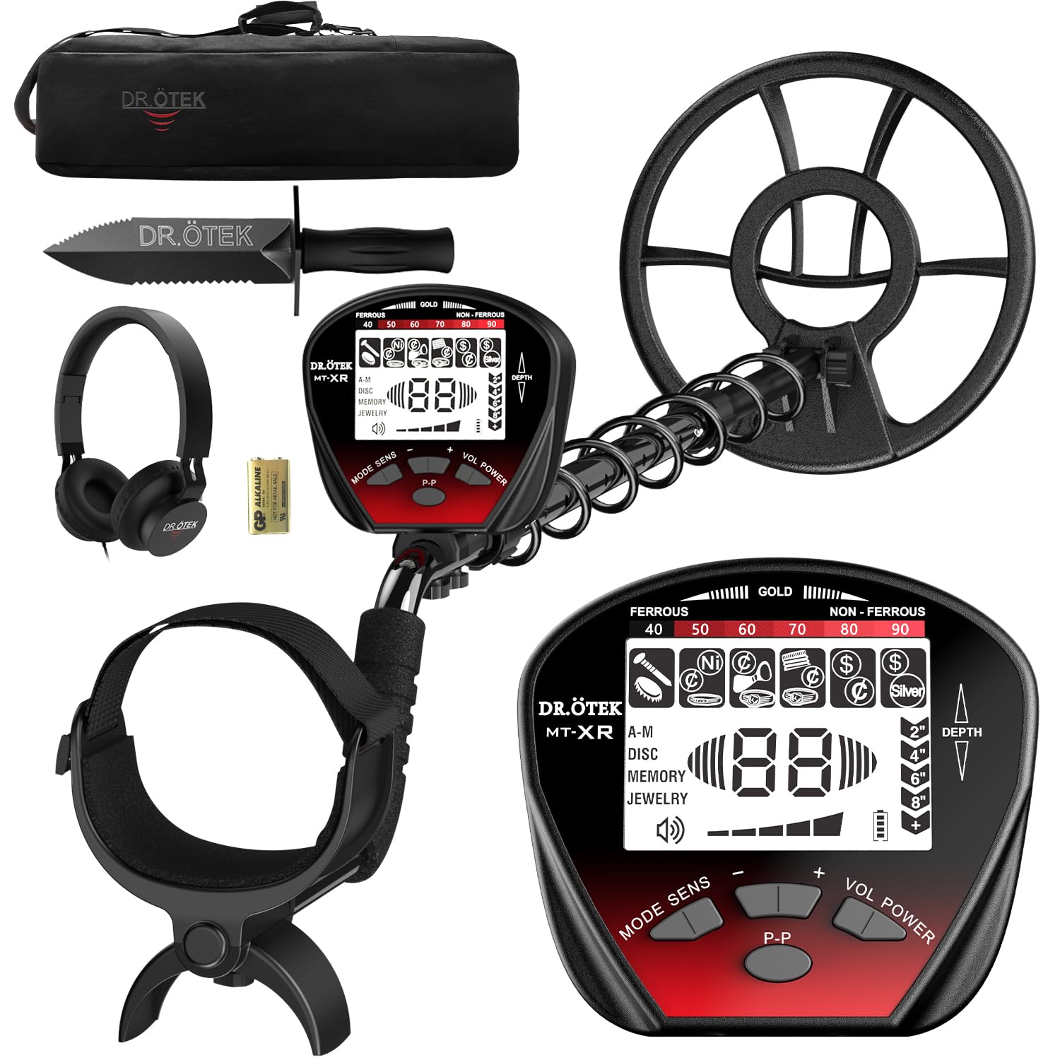 DR.ÖTEK Metal Detector for Adults Professional, Lightweight, Pinpoint & Exclusive Memory Mode, Higher Accuracy, IP68 Waterproof Coil, Bigger Backlit LCD Display, New Advanced DSP Chip
