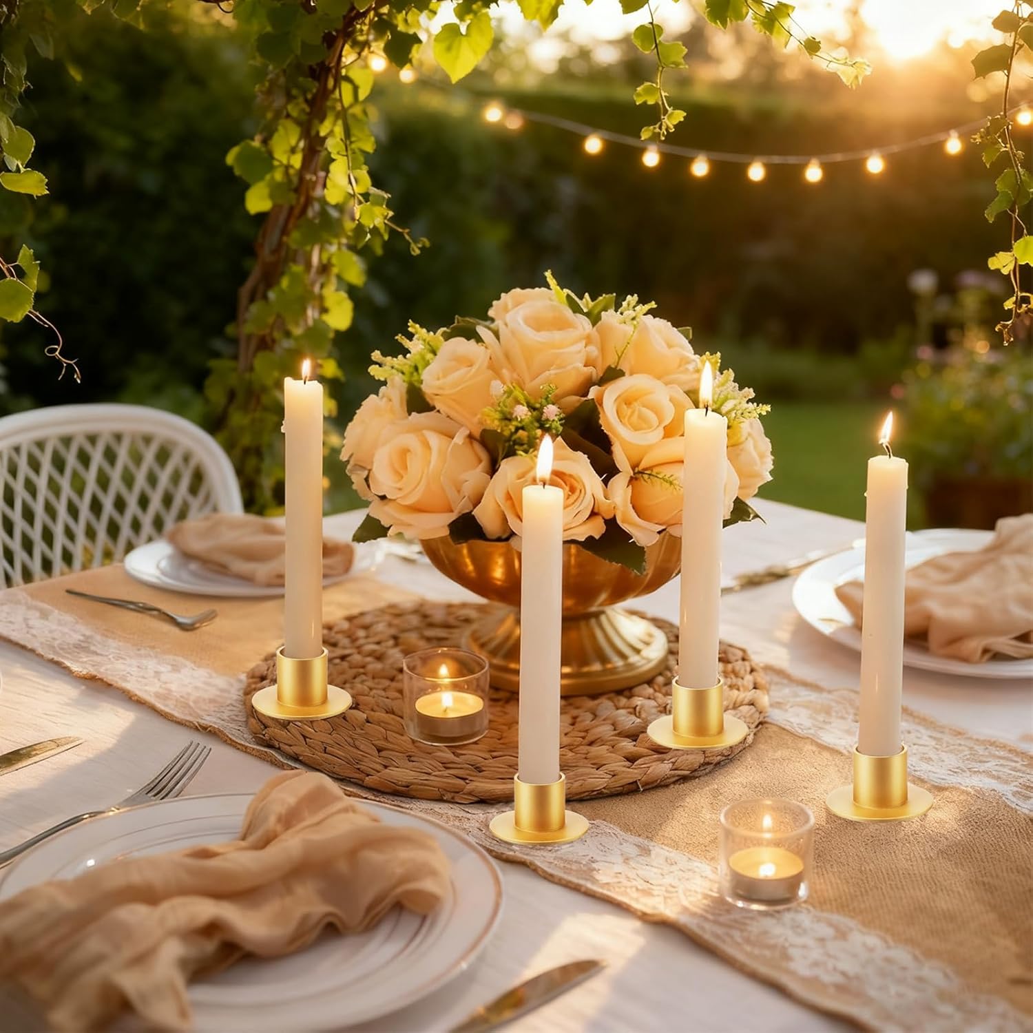 36 Pcs Gold Taper Candle Holders Bulk for Pillar Candles, Retro Matte Taper Candlestick Holders Metal Short Candle Stick Holders for Wedding Christmas Party Dining Table Centerpiece Decor