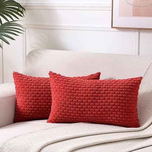 Fancy Homi Juego de 2 fundas de almohada decorativas lumbares rojas de 12 x 20 pulgadas para sofá, sala de estar, cama, sofá, moderno, estilo
