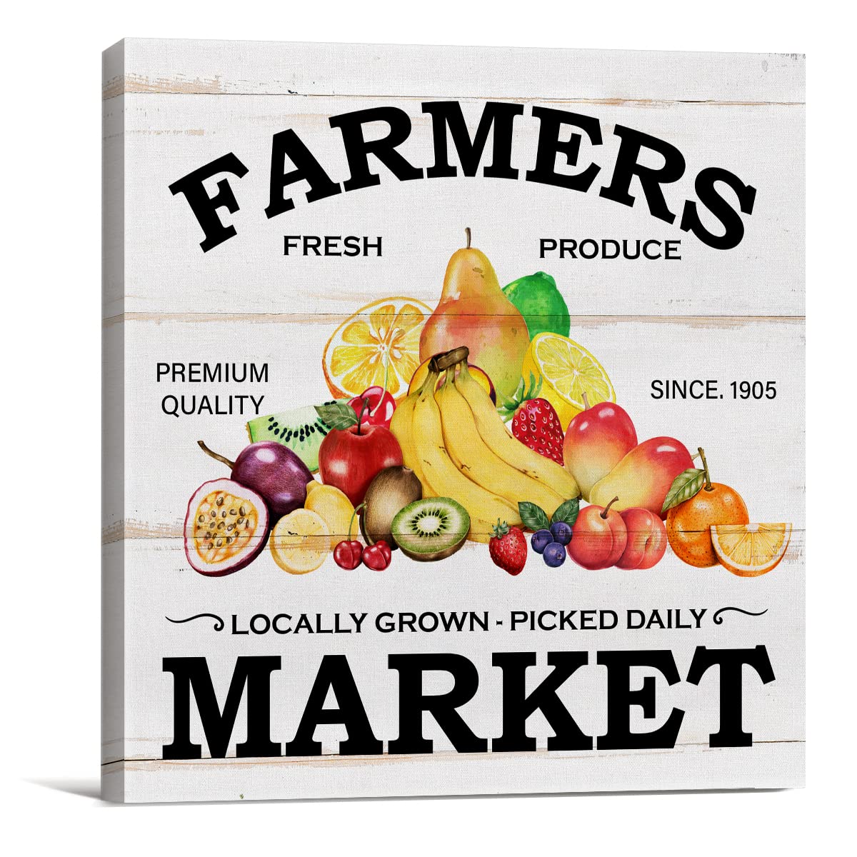 Country Farmers Market Fruits Canvas Prints Wall Art Decor Desk Sign Colorful Fruit Poster Painting Framed Artwork 8 x 8 Inch Rustic Home Kitchen Shelf Wall Decoration