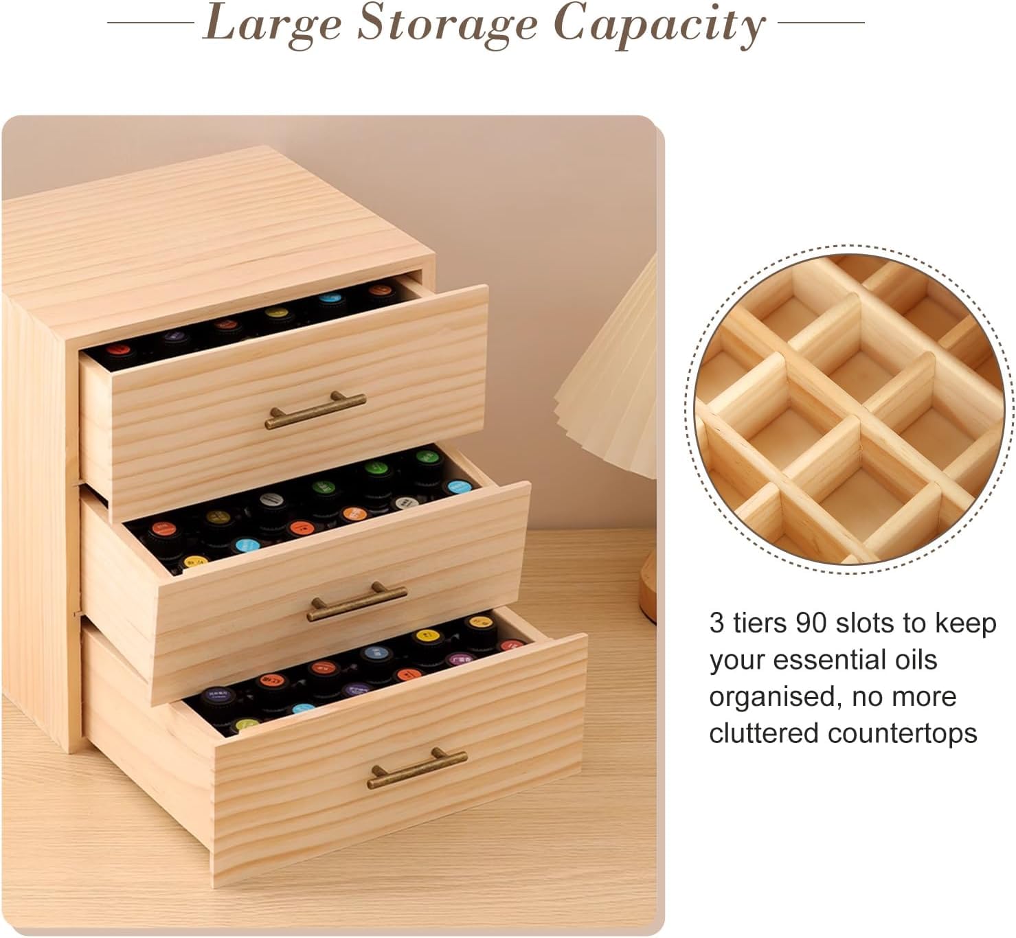 GOTOTOP Aufbewahrung Globuli Holz 90 Slots dreistufige ätherisches Öl Flasche Container Holz Aufbewahrungskoffer Box Organizer Geschenke für Ihre Freunde und Familien, die ätherische Öle lieben Kosmetik