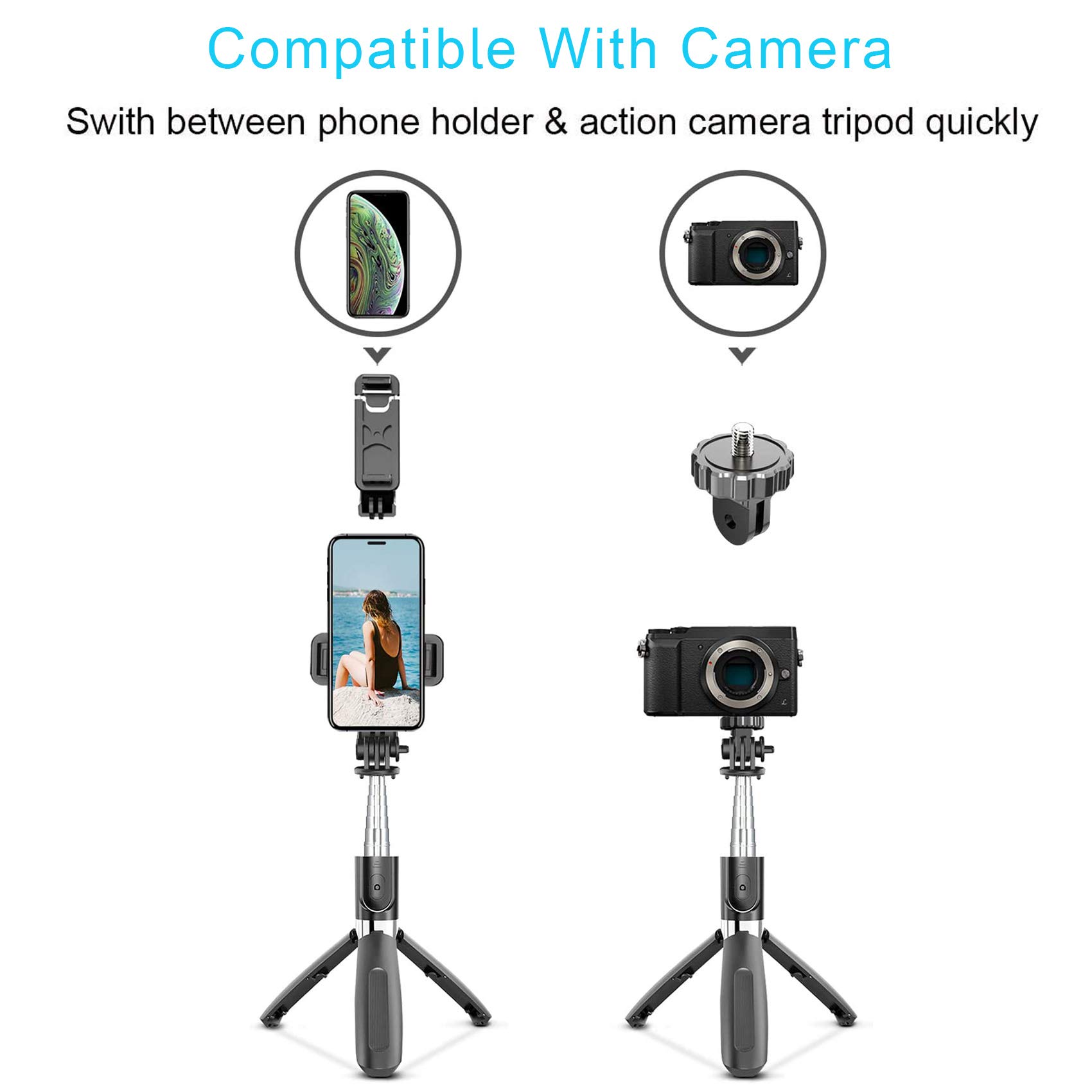 Mini Perche à Selfie Bluetooth - Rotation à 360° - Monopode