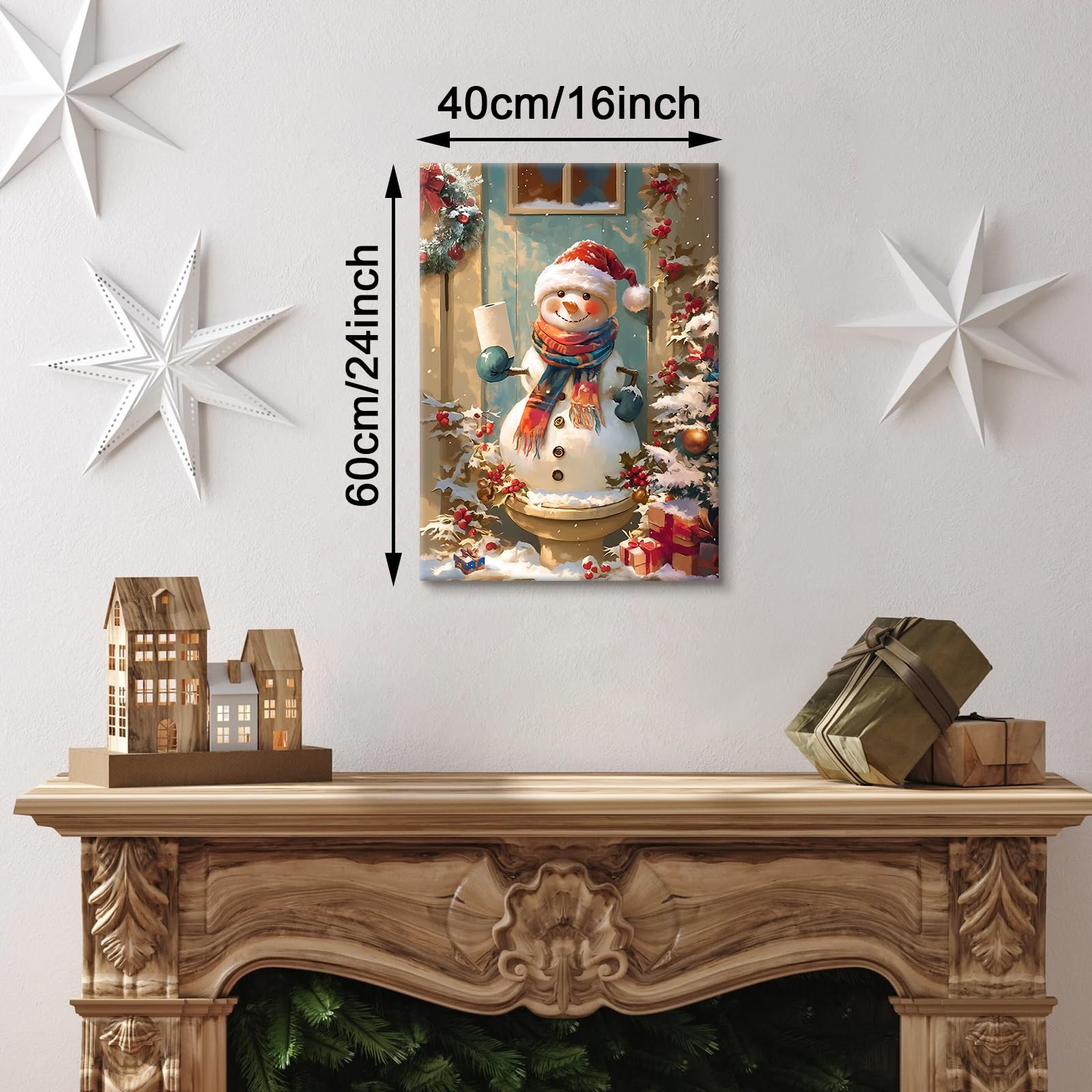 Red Christmas Snowman in Hat Scarf Canvas Wall Art - Image 2