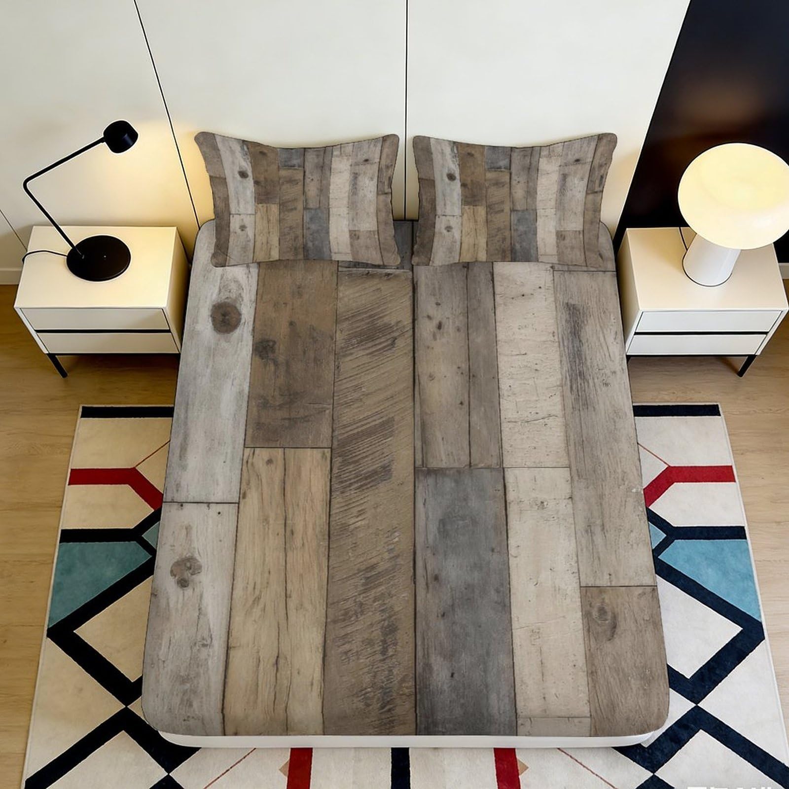 3D Printed Rustic Wood Plank Fitted Sheet Microfiber Non-Slip Mattress Cover for Bedroom Dorm Gift Decor 90x200x25cm