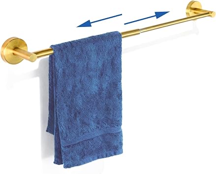 2 Pack Adjustable Towel Bar, HOMOTEK Economic Bathroom Towel Holder Rod from 12 Inch to 22 Inch Single Towel Racks, Wall Mount Towel Rail, Towel Hanger Hook for KitchenGold
