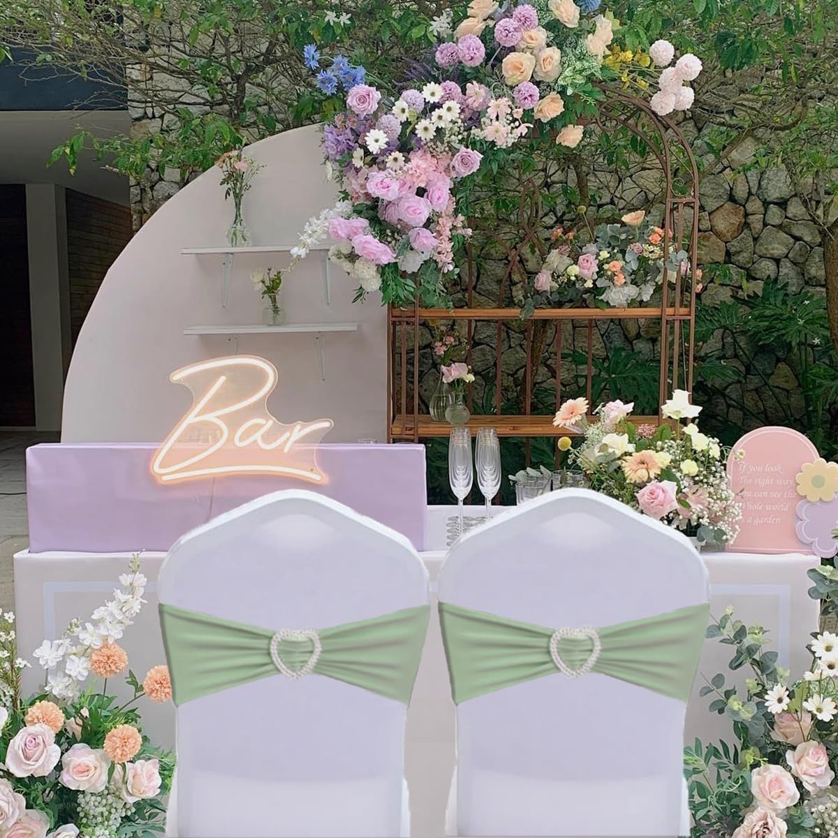 Sage Green Chair Sashes 100 Pack Spandex Sage Chair Sashes Bows with Heart Buckle Slider for Wedding Banquet Party Decorations