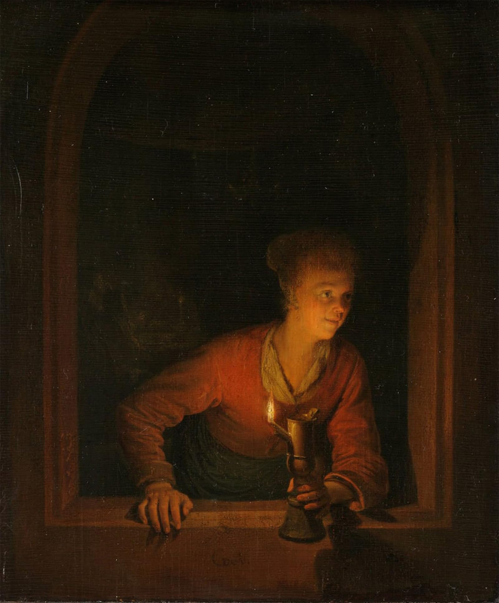 ARTXLXXBN Famous Painting Art Wall Decor Abstract Art Picture Girl with an Oil Lamp At a Window by Gerrit Dou Animal Pictures for Home Decor 60x90cm