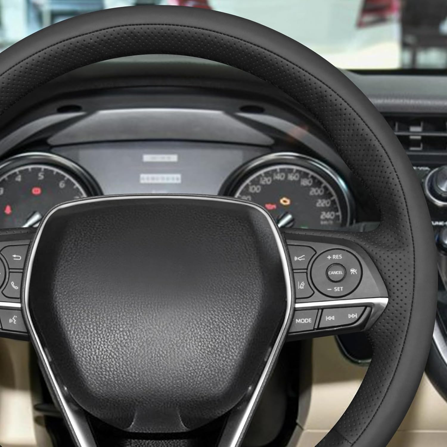 MEWANT Hand Stitch Steering Wheel Cover for Toyota Camry 2018-2019 / Avalon 2019 / Corolla 2019-2020 / RAV4 2019, Custom Fit DIY Wrap Interior Accessories