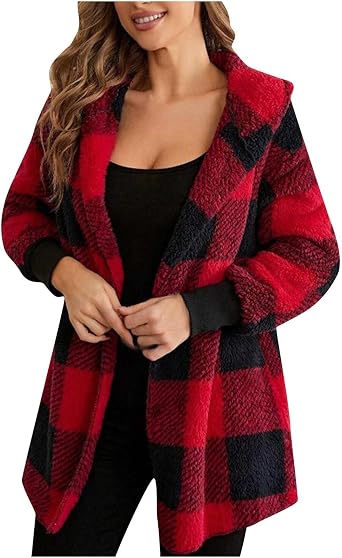 GOHRSHA Womens Plaid Shacket Fleece Sherpa Lined Jackets Hooded Long Sleeve Fuzzy Button Down Cardigan Trendy Winter Coats